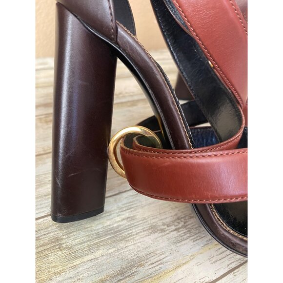 Tom Ford Brown Leather Strappy Block Heel Sandals Sz 39 Made in Italy - Picture 14 of 16